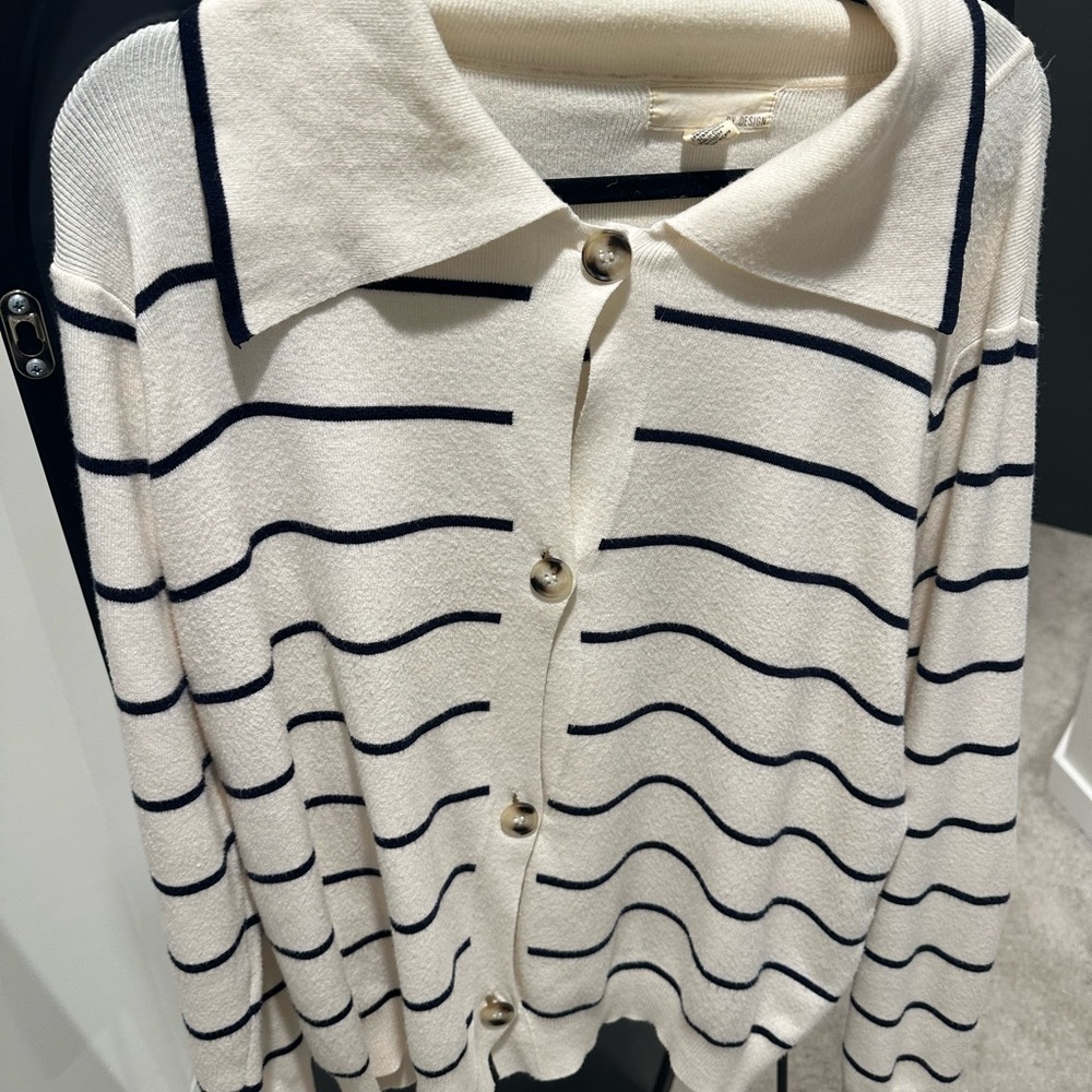 Striped Cream Cardigan Sweater